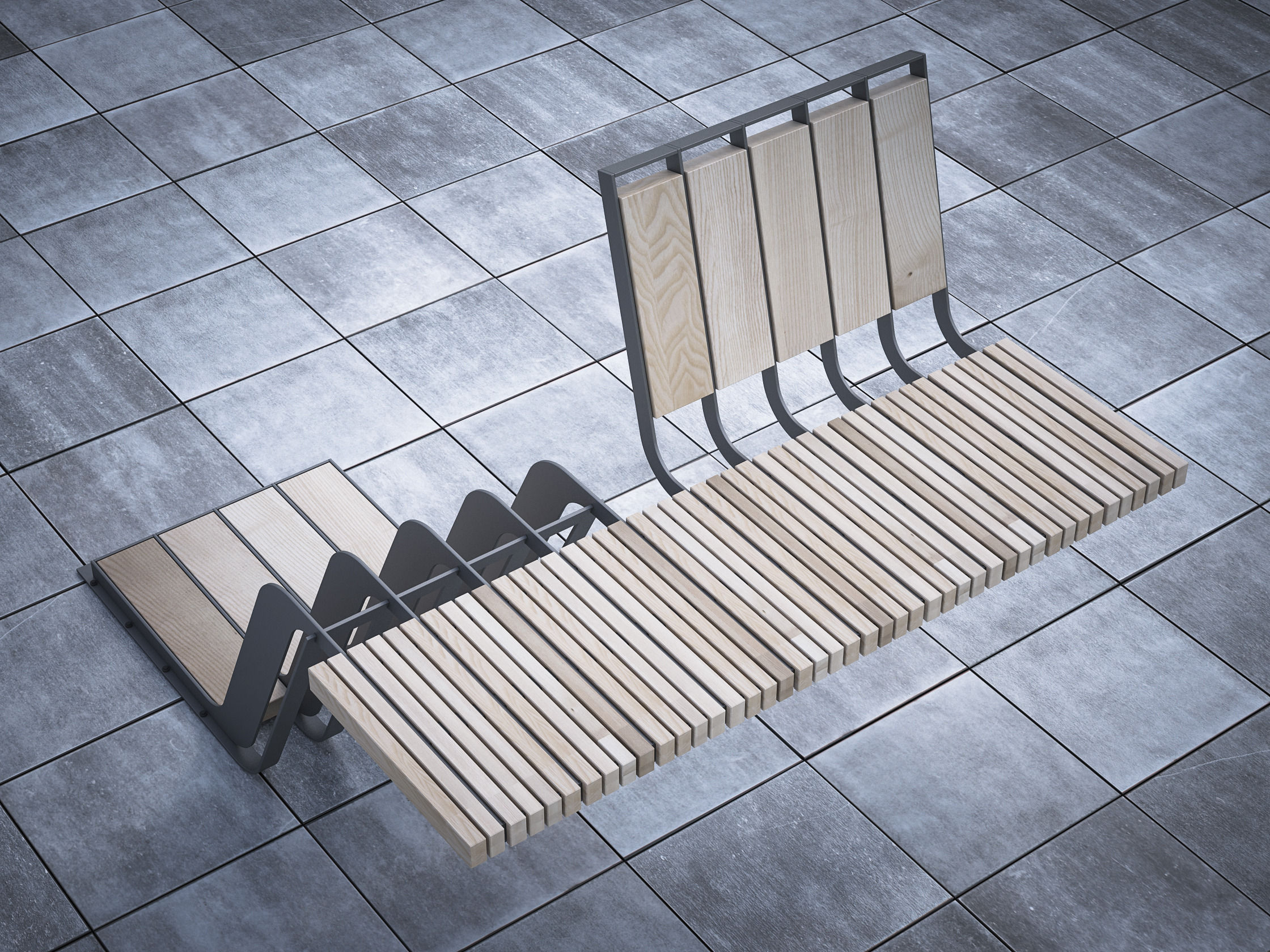 bench with parking space for bicycles 3D model_1