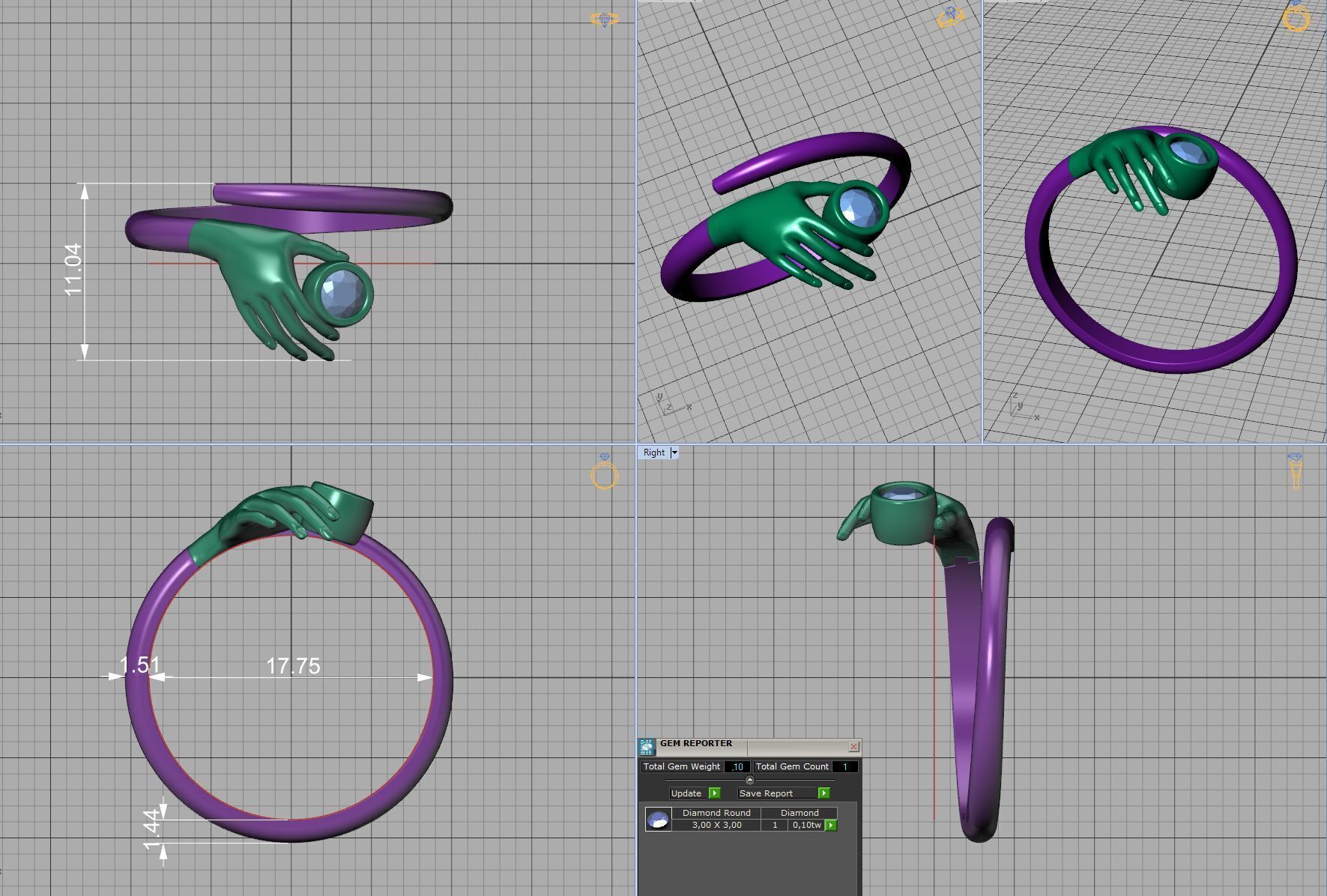 Delicate Hand Jewelry Ring Bezel 3mm gem 3D model 3D print model_6