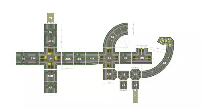 Road and intersection Low-poly 3D model