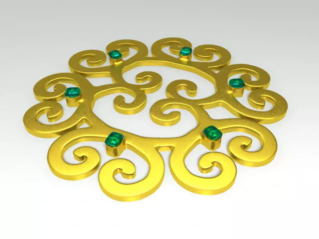 Amulet gold pendant with emeralds 3D print model_0