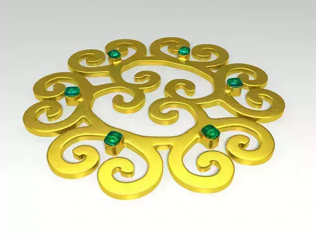 Amulet gold pendant with emeralds 3D print model