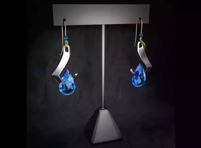 Modern Blue Diamond Earrings 3D print model