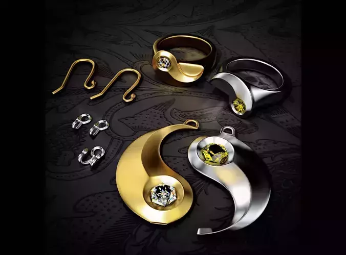 Yin and Yang jewellery set 3D print model