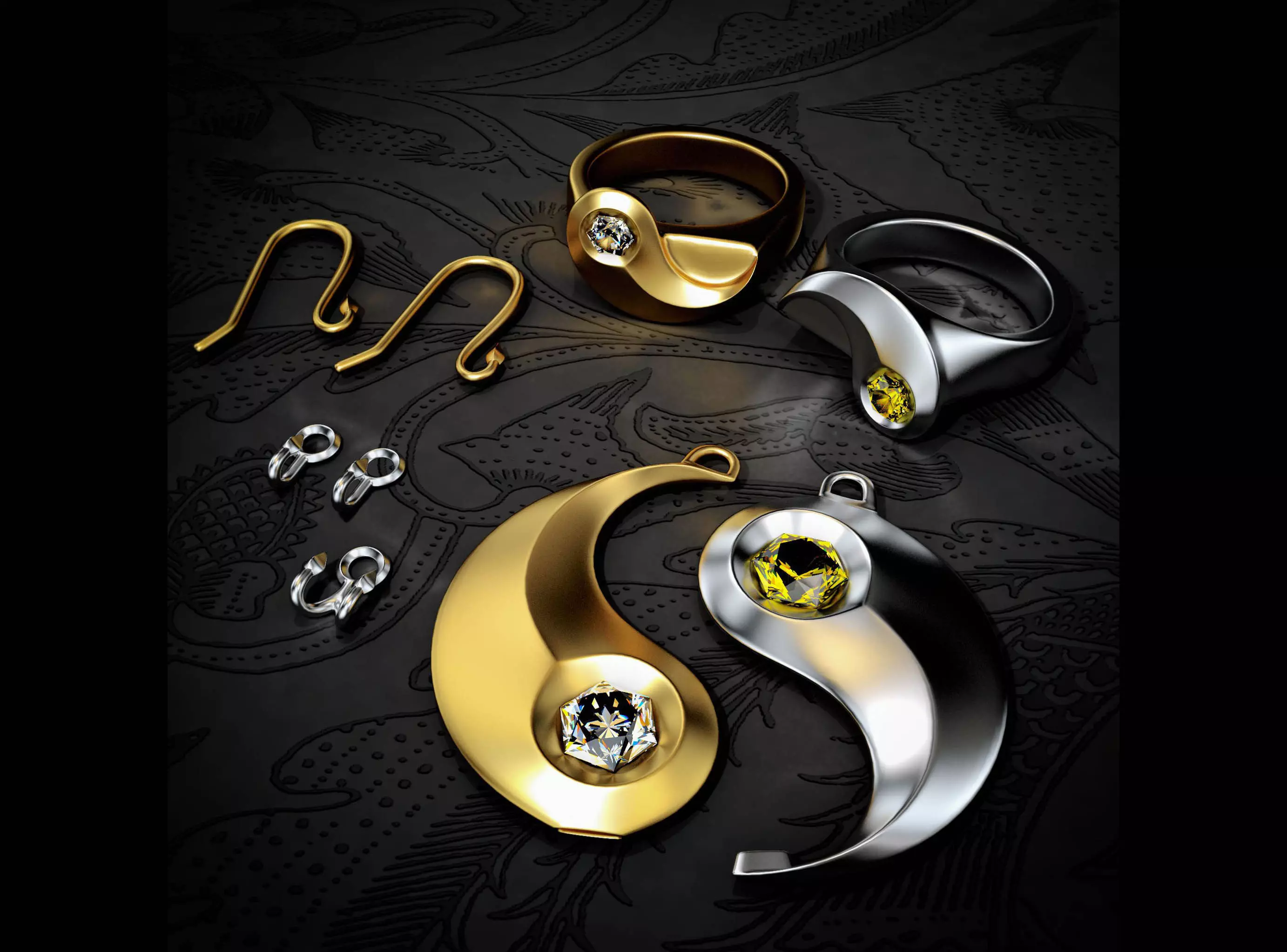 Yin and Yang jewellery set 3D print model_0
