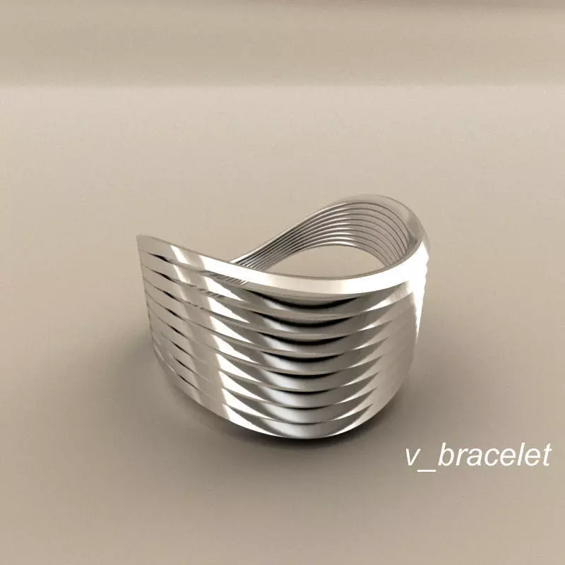 v bracelet silver ring with wavy lines 3D print model_0