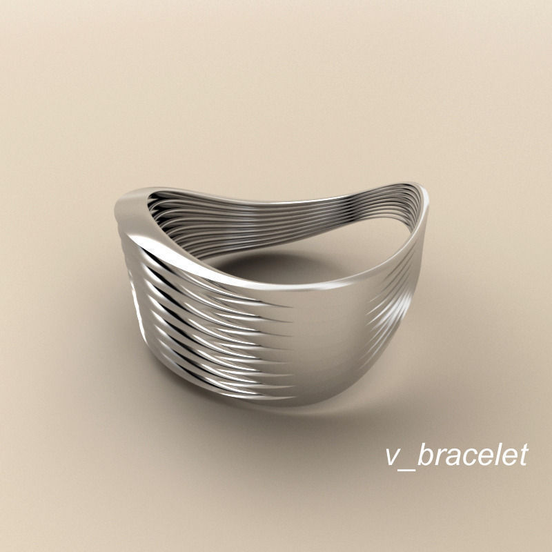 v bracelet silver ring with wavy lines 3D print model_3