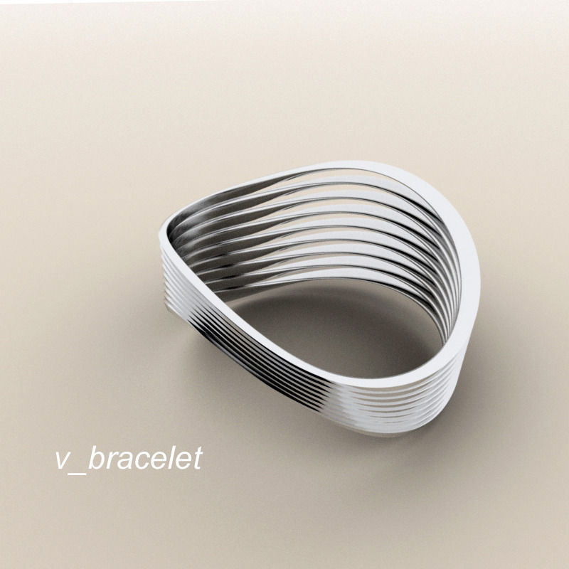 v bracelet silver ring with wavy lines 3D print model_1