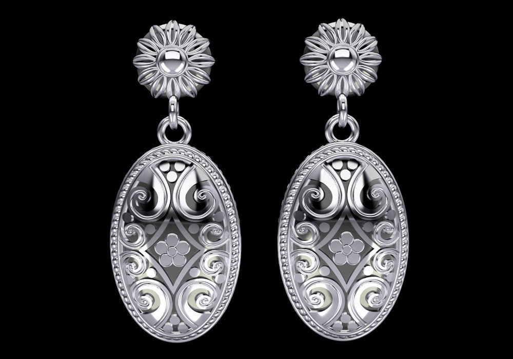 Bali Inspired Silver Earrings 3D print model_1