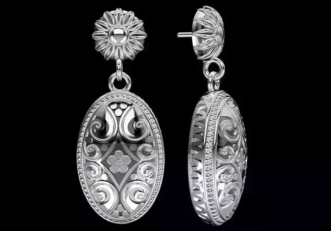 Bali Inspired Silver Earrings 3D print model