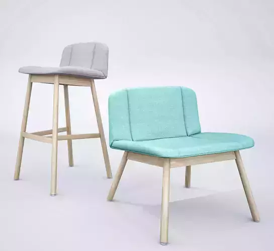 Billiani Hippy Lounge chair and Bar stool 3D model