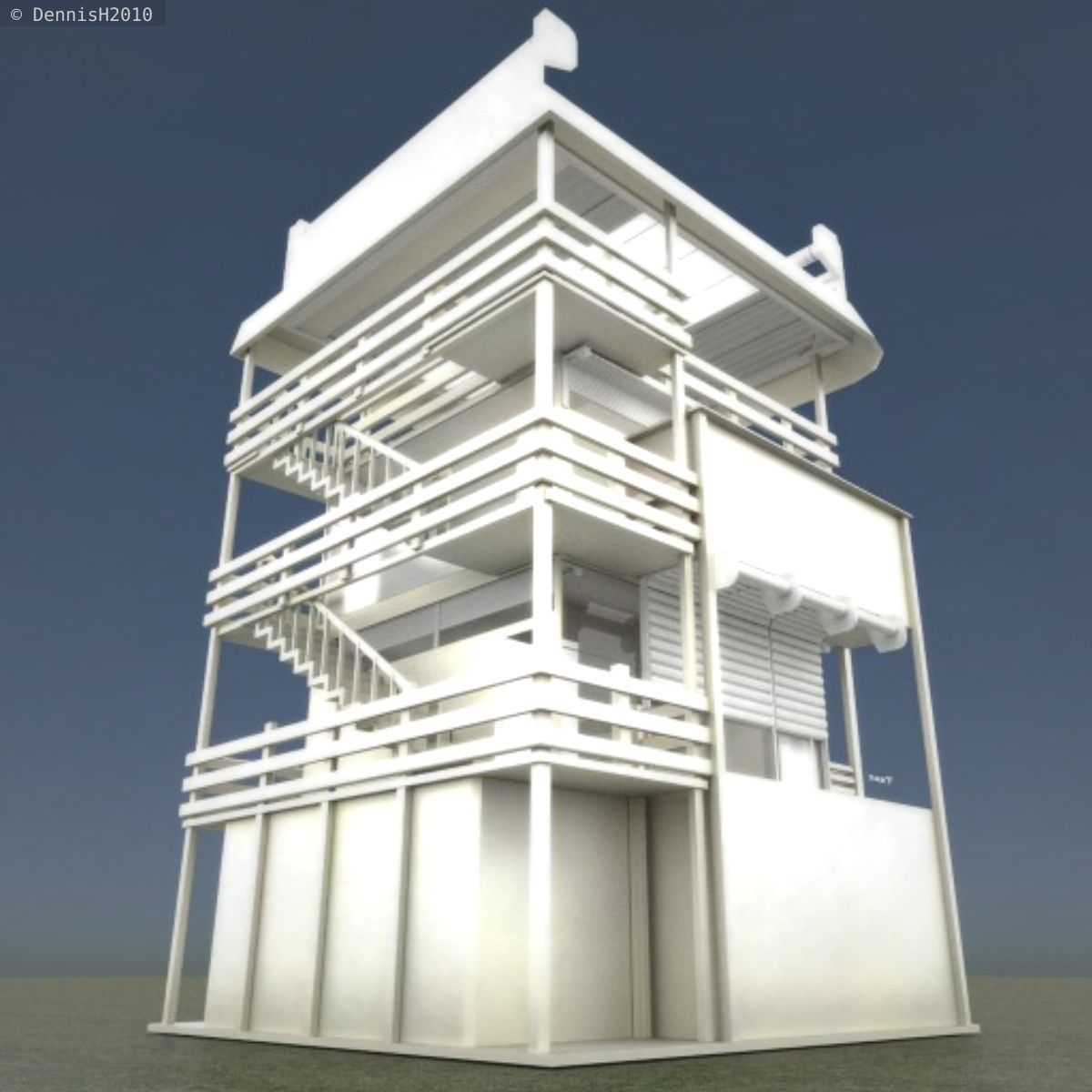 Tower-House Design - Blender Game Engine Low-poly 3D model_3