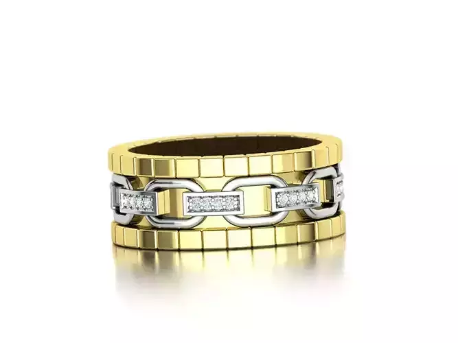 Man Chain Cubic Ring Two Tone Men Band 9US size
