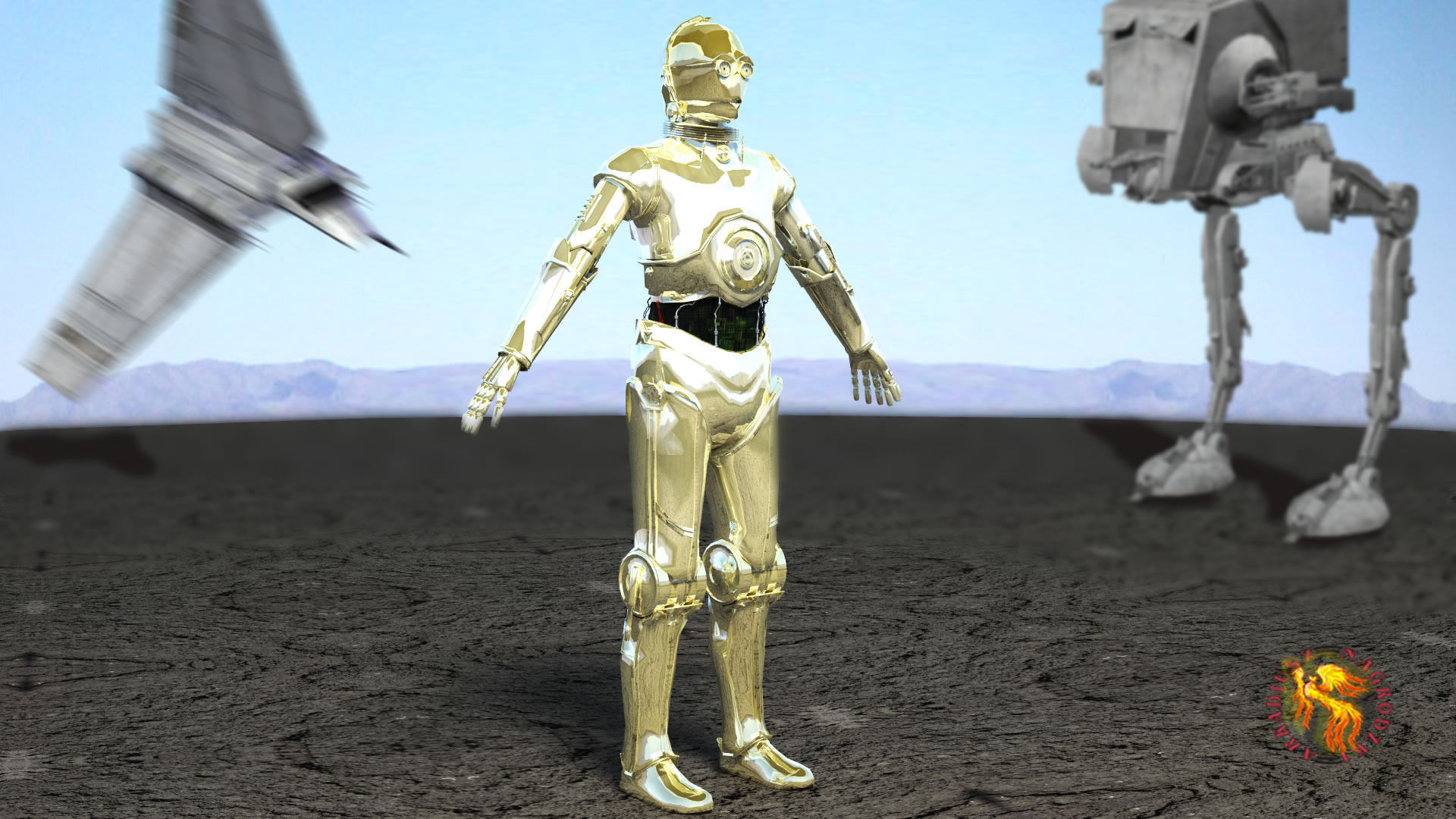 c-3po obj golden star wars c - droid 3D model_2
