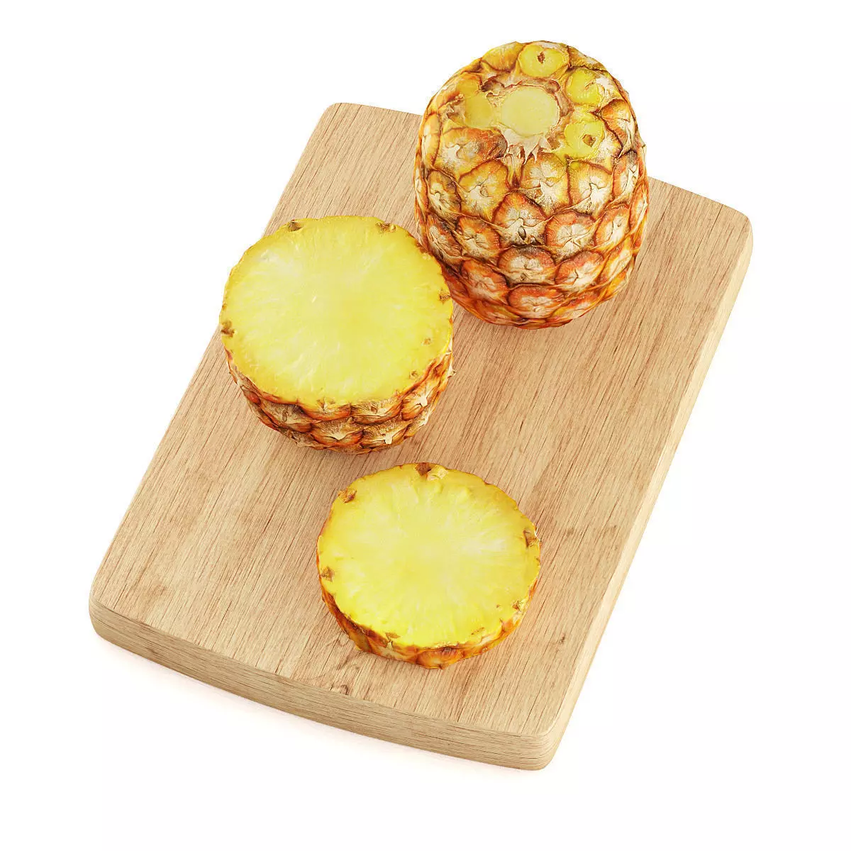 Pineapple cut on wooden cutting board 3D model_0