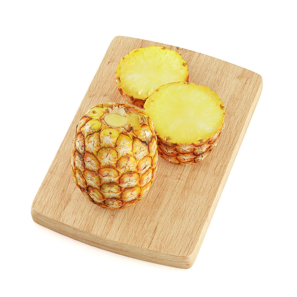 Pineapple cut on wooden cutting board 3D model_4