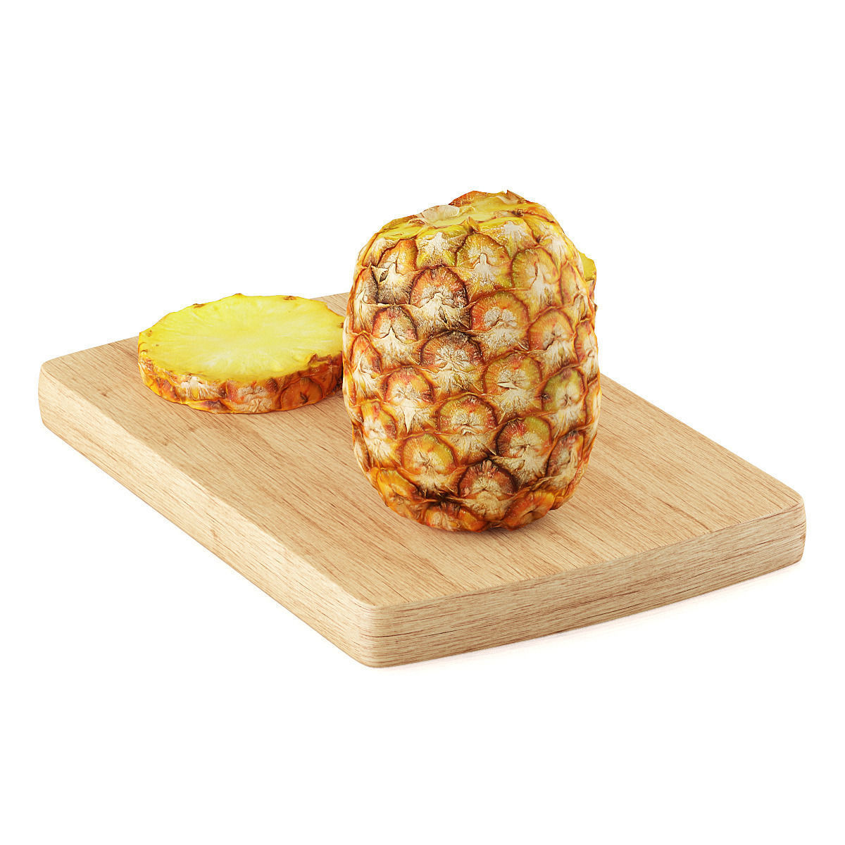 Pineapple cut on wooden cutting board 3D model_2