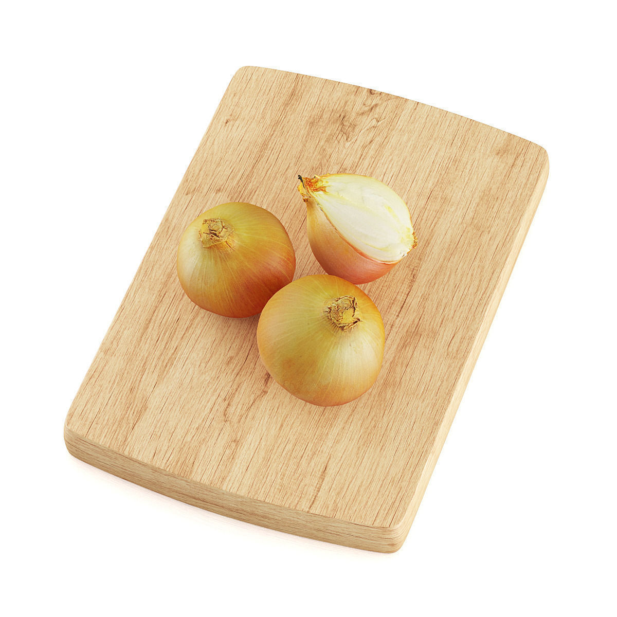 Onions onion on wooden cutting board 3D model_6