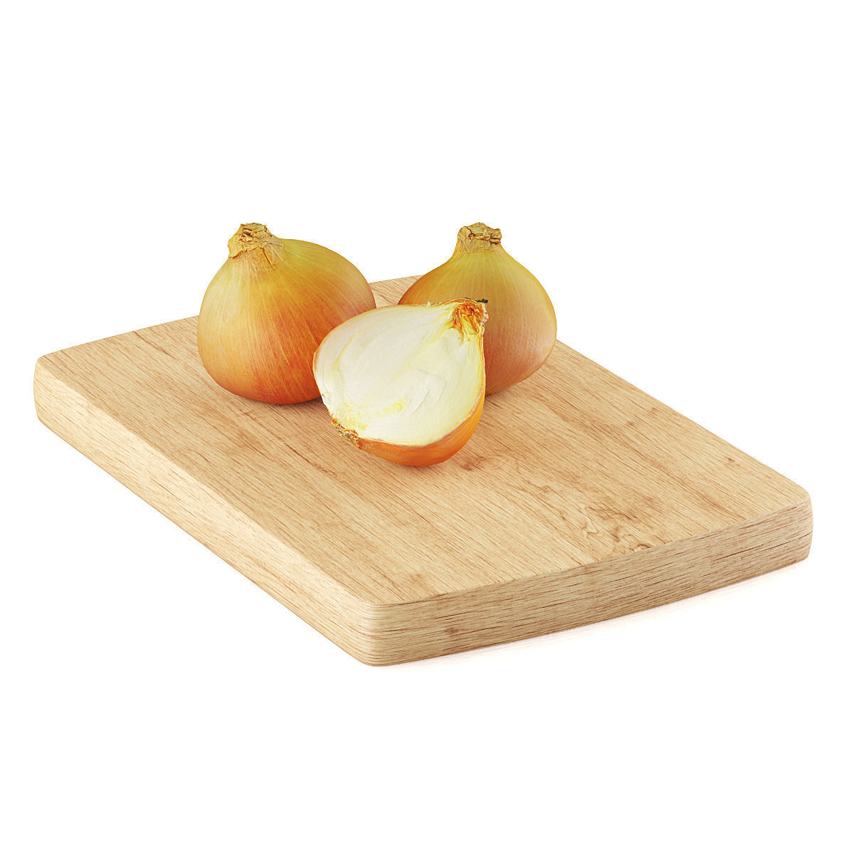Onions onion on wooden cutting board 3D model_2