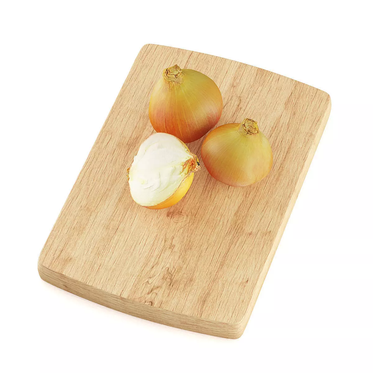Onions onion on wooden cutting board 3D model_0