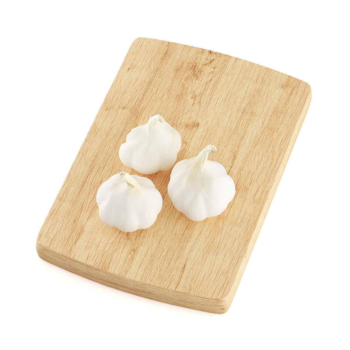 Garlic three cloves on wooden cutting board 3D model_6