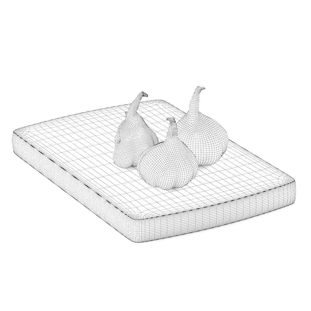 Garlic three cloves on wooden cutting board 3D model_1