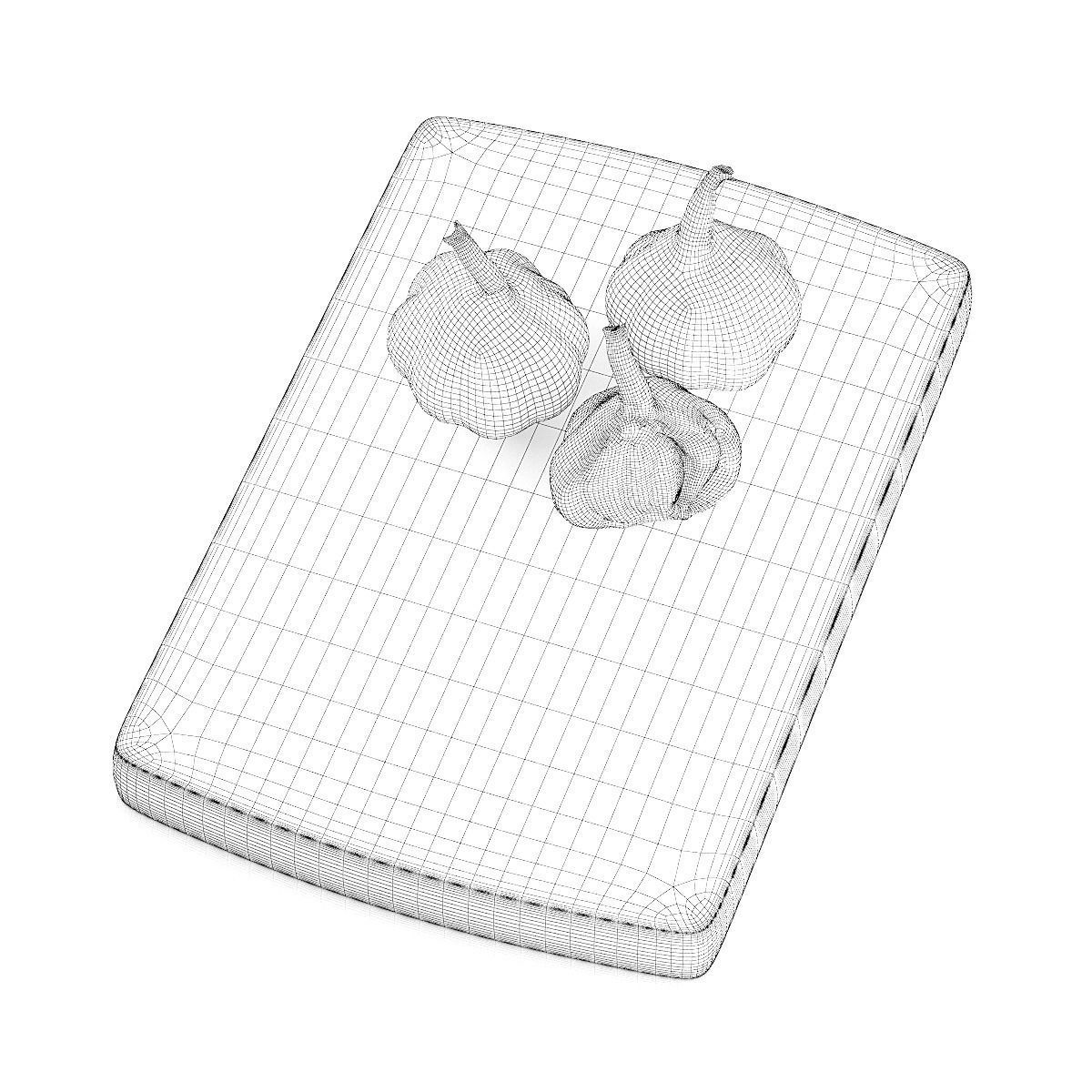Garlic three cloves on wooden cutting board 3D model_5