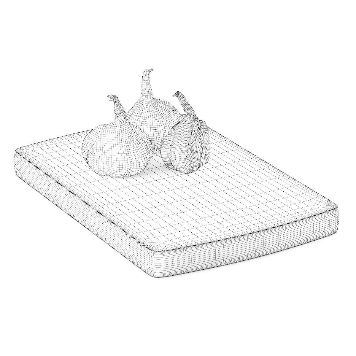 Garlic three cloves on wooden cutting board 3D model_3