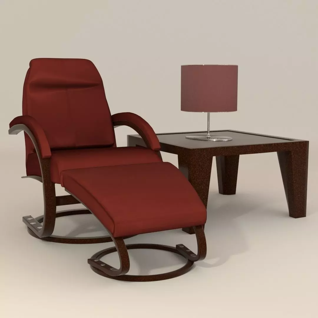 Accent Chair with foot stool plus coffee table and desk lamp Free 3D model_0