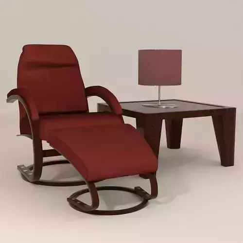Accent Chair with foot stool plus coffee table and desk lamp Free 3D model