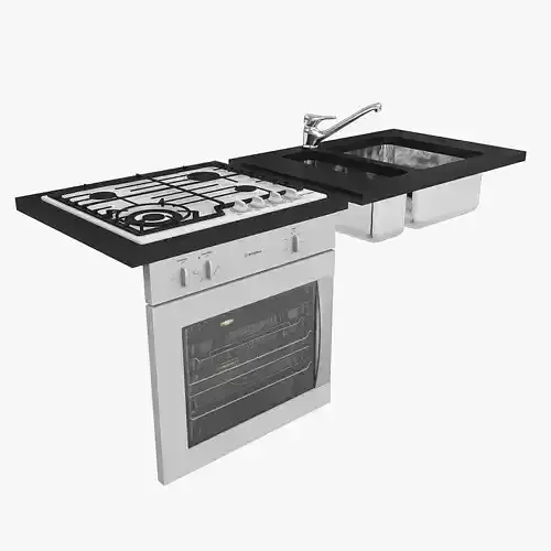 kitchen oven rangehood sink gas cooktop mixer 3D model