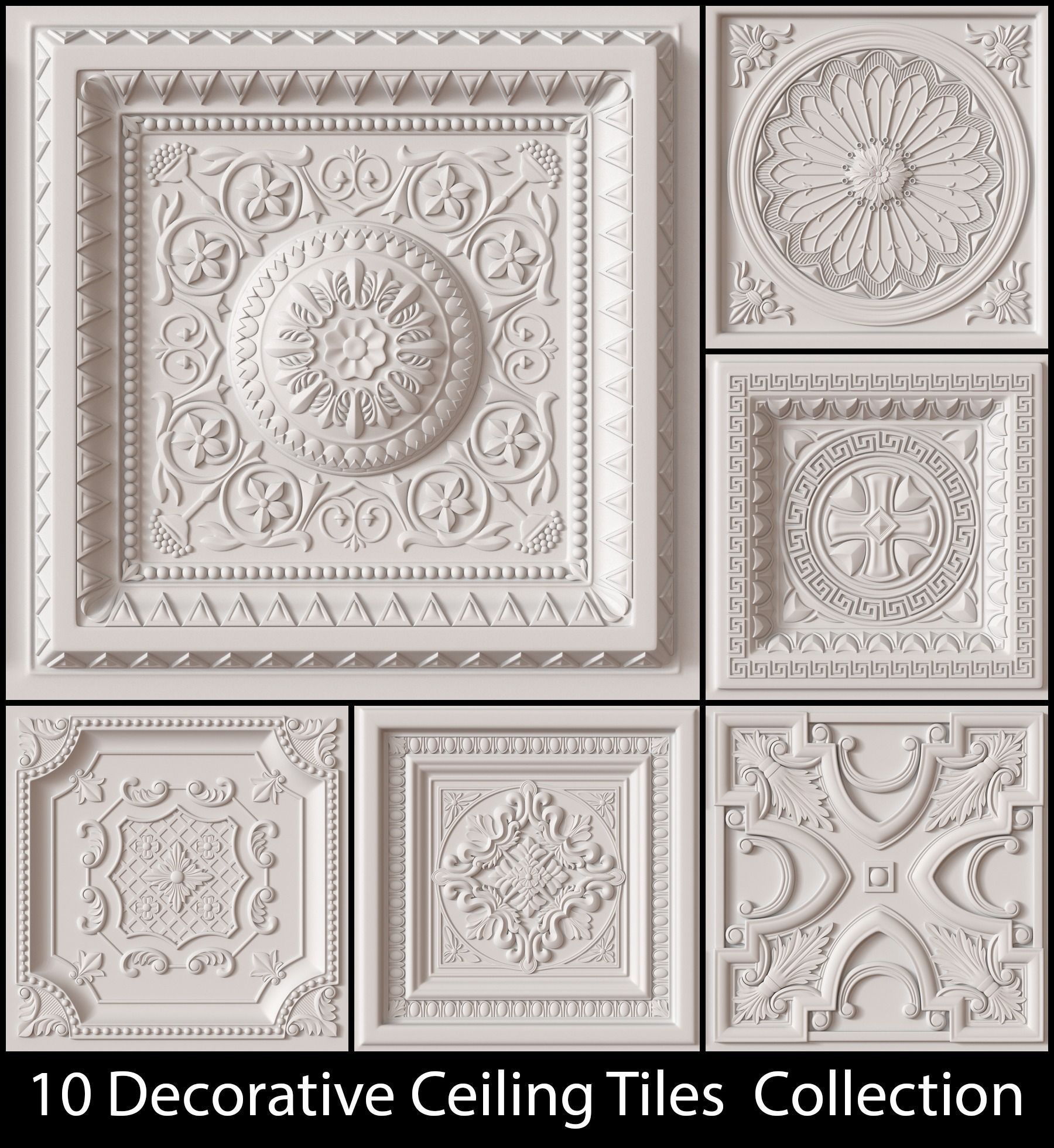 10 Decorative Ceiling Tile Collection 3D model_0