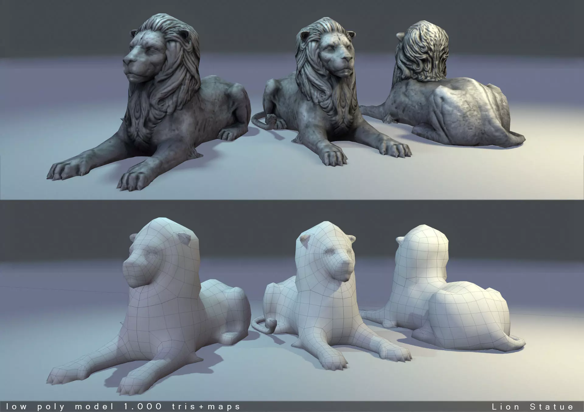 Lion Statue Low Poly Free low-poly 3D model_0