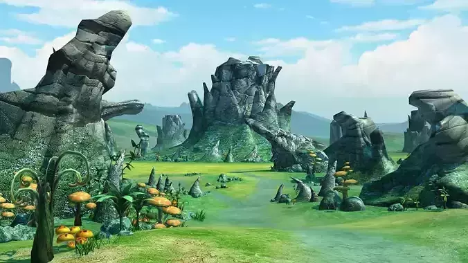 Cartoon Valley Scene 02