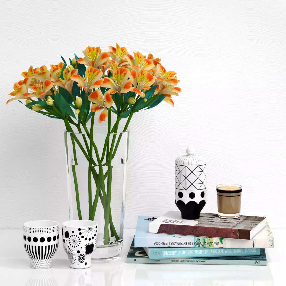 Decorative set with a bouquet of alstroemeria 3D model_0