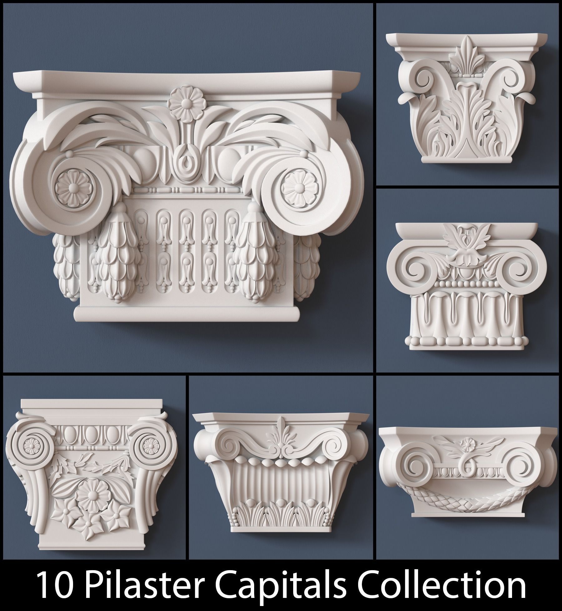 10 Pilaster Capitals Collection 3D model_0