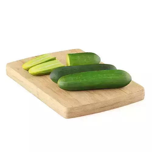 Cucumbers three on cutting board