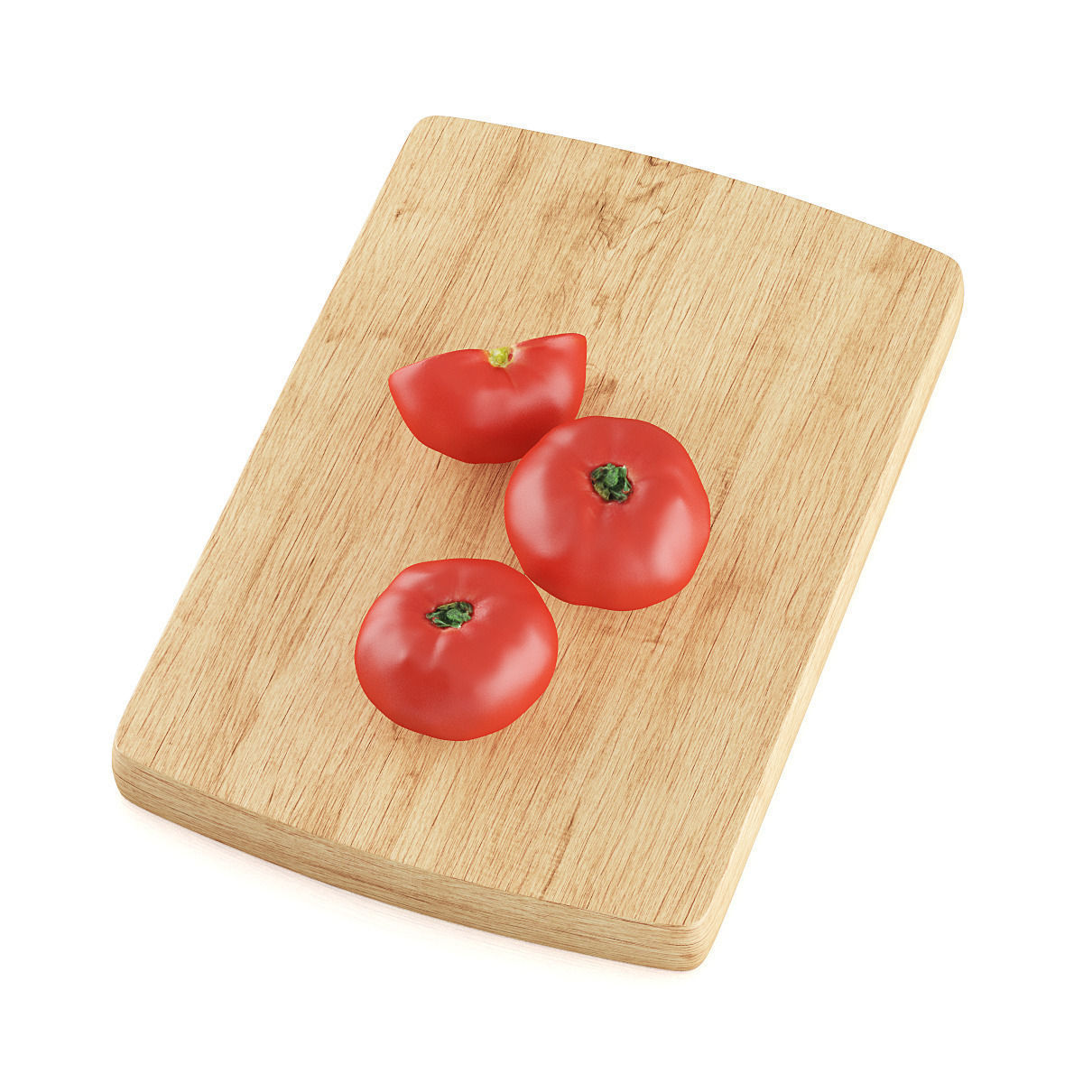 Tomatoes three on wooden cutting board 3D model_6