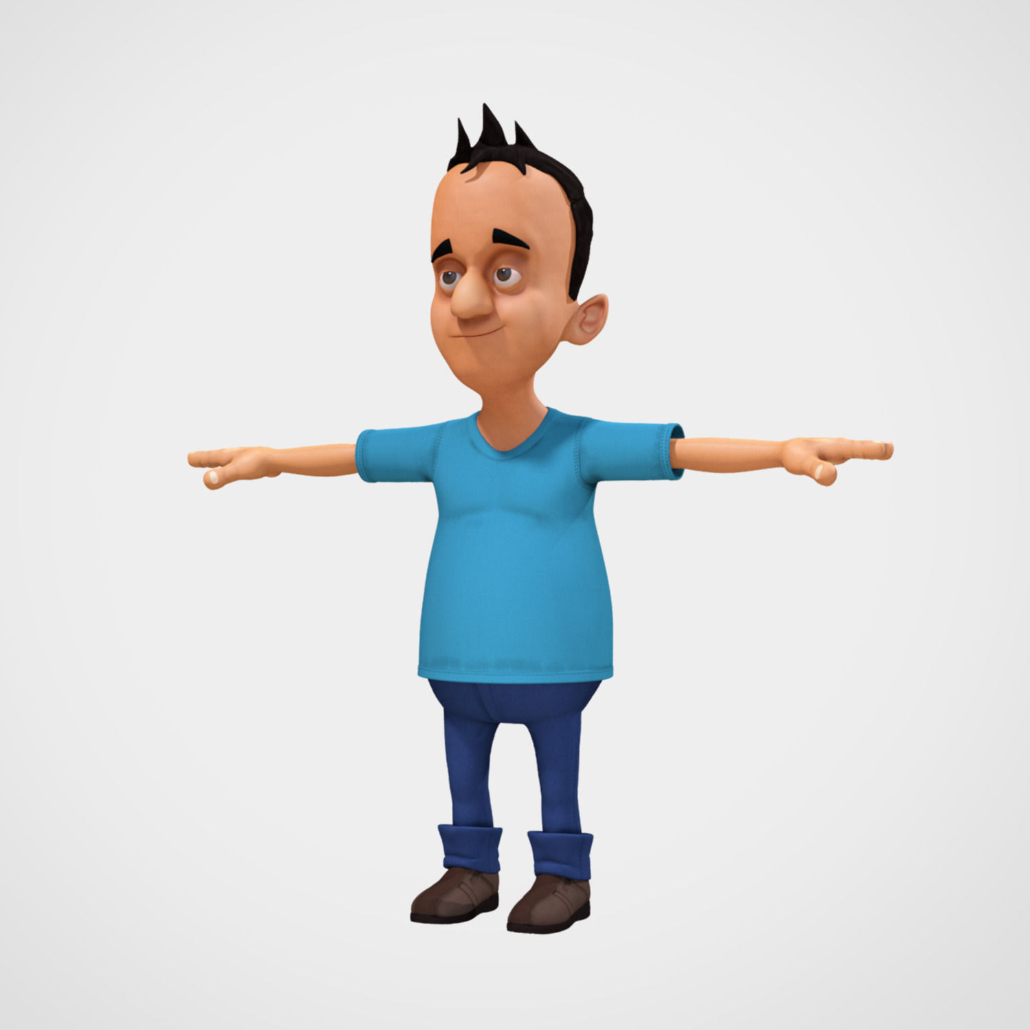 Rigged Cartoony Man Character with Textures 3D model_2