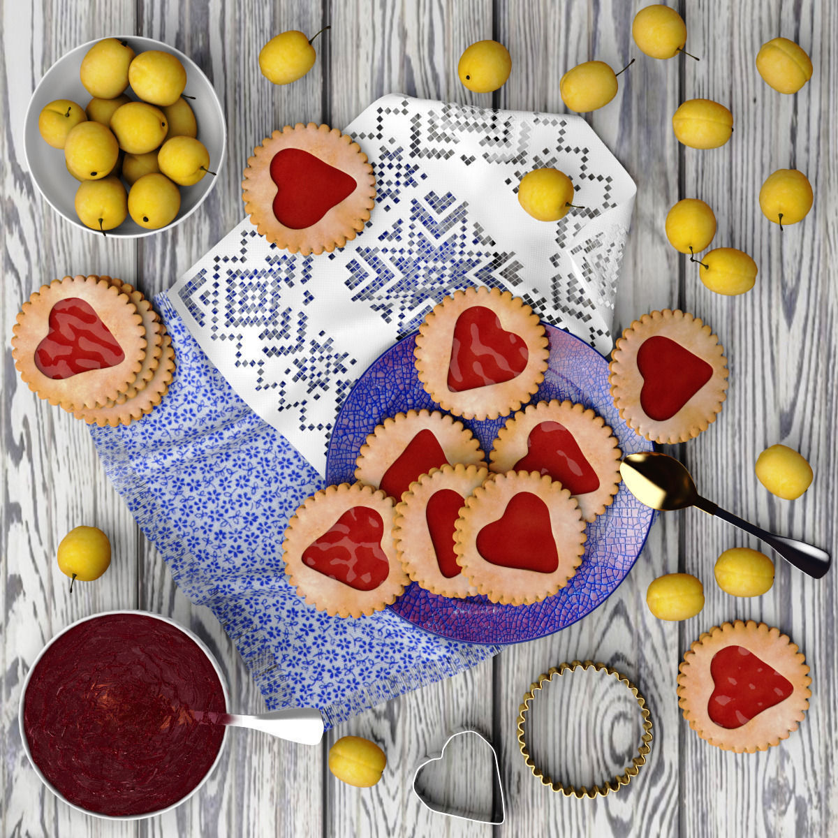 Cookies and Yellow Plums 3D model_1