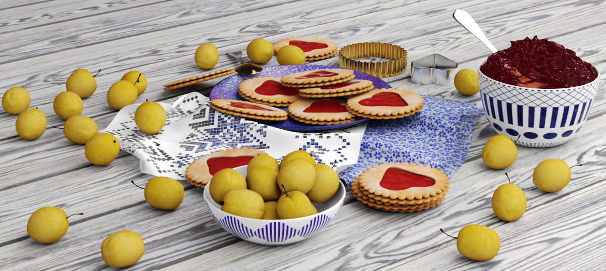 Cookies and Yellow Plums 3D model_2