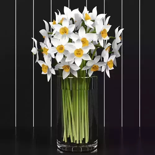 Daffodils in glass vase 3D model