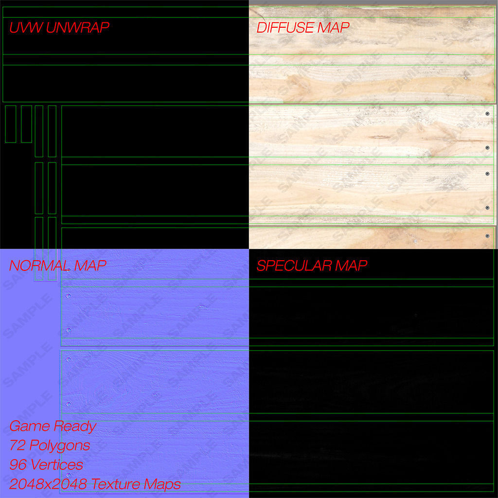 Wood Pallet low poly Low-poly 3D model_4