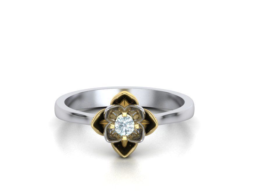 Engagement Ring Flower Ring 3mm main gem 3D print model_3