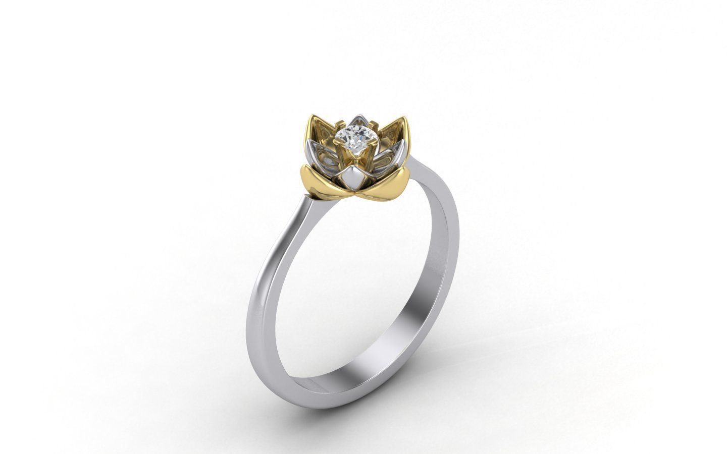 Engagement Ring Flower Ring 3mm main gem 3D print model_15