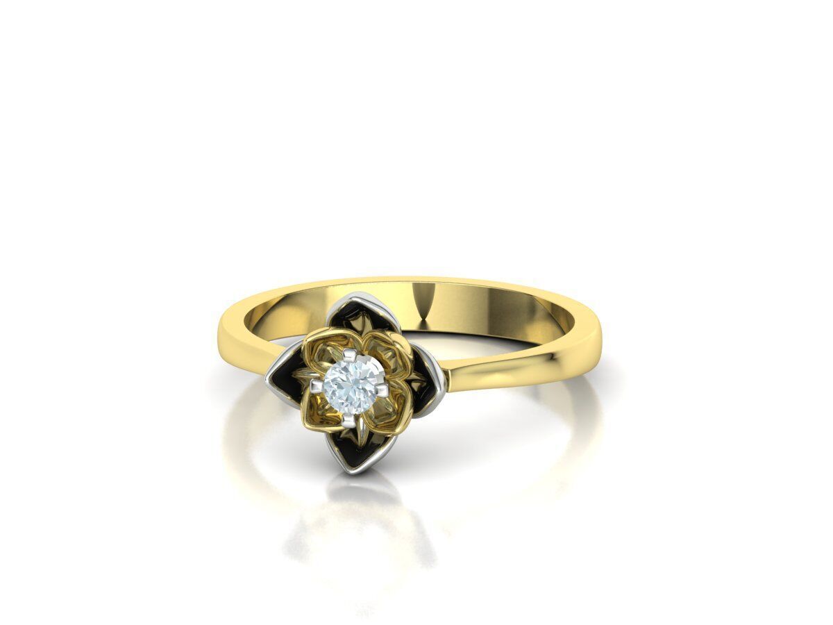 Engagement Ring Flower Ring 3mm main gem 3D print model_12