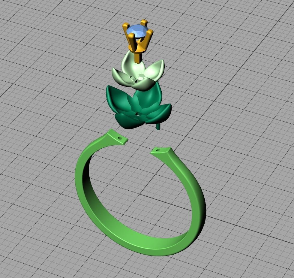 Engagement Ring Flower Ring 3mm main gem 3D print model_9