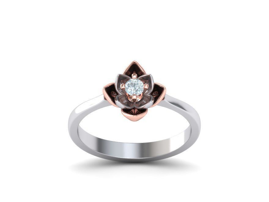Engagement Ring Flower Ring 3mm main gem 3D print model_17
