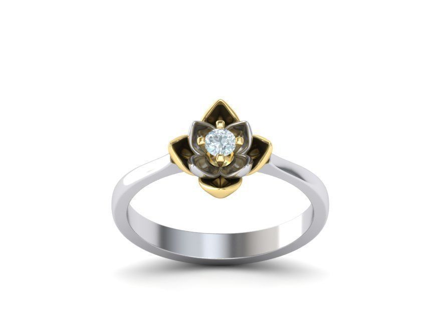 Engagement Ring Flower Ring 3mm main gem 3D print model_19