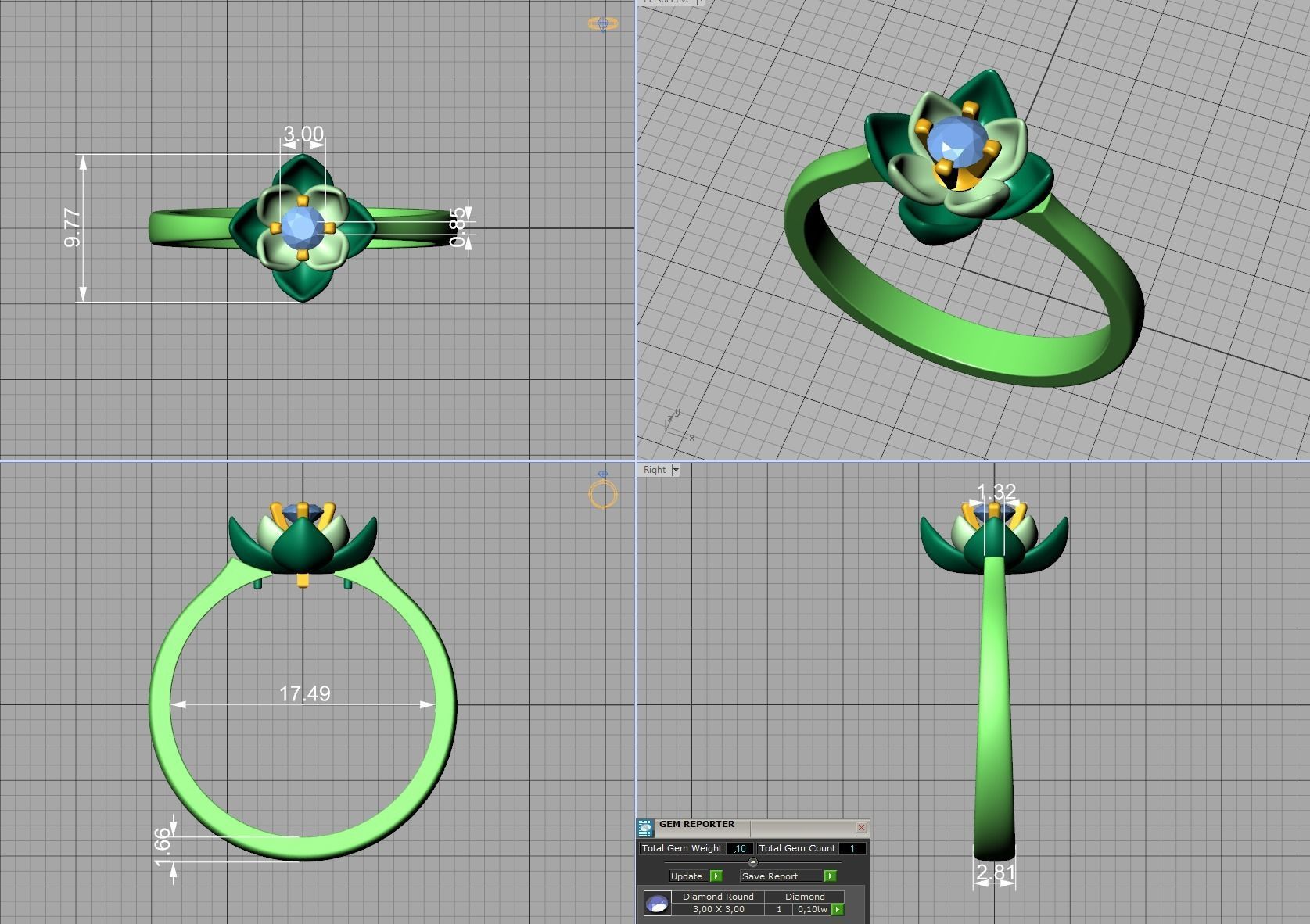 Engagement Ring Flower Ring 3mm main gem 3D print model_8