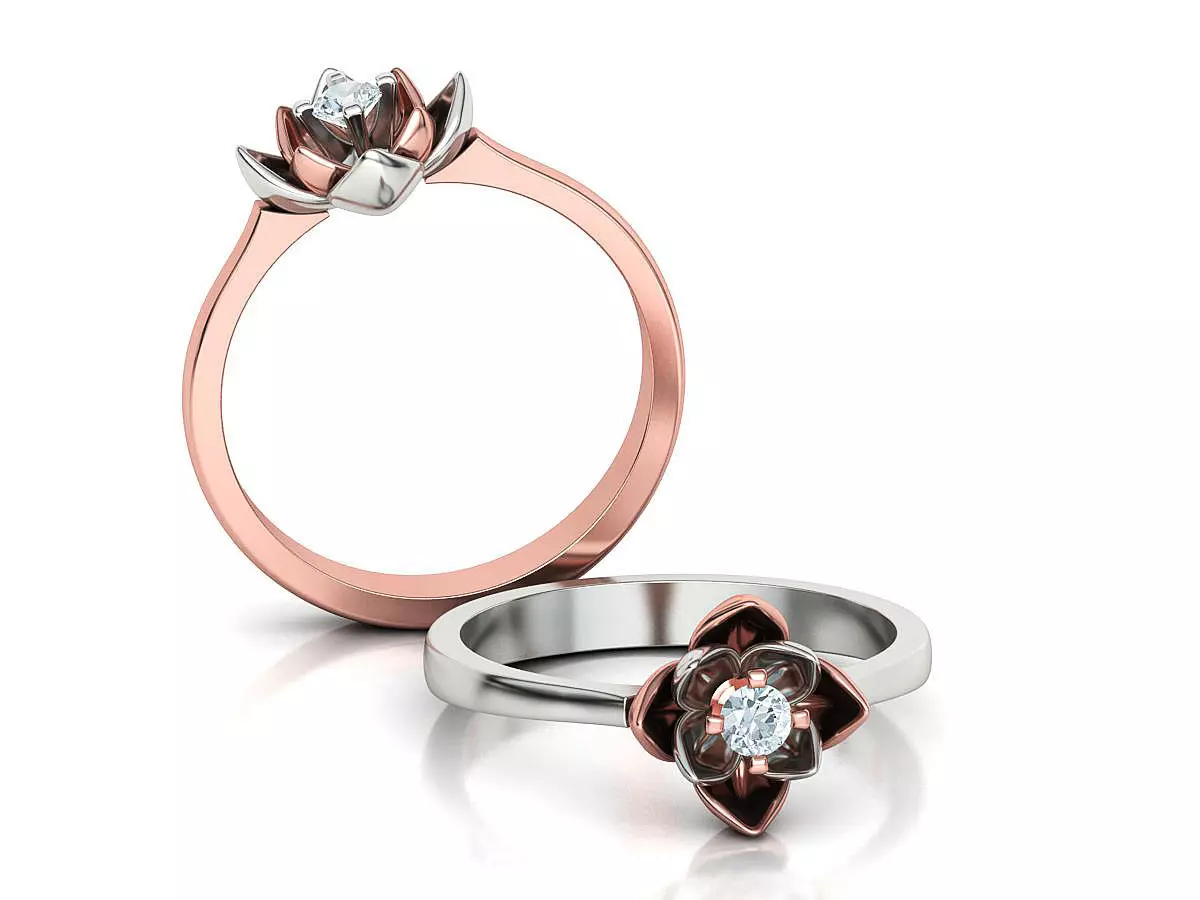 Engagement Ring Flower Ring 3mm main gem 3D print model_0